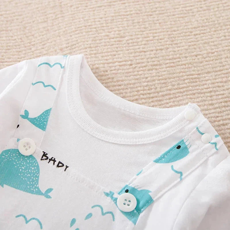 Mom & Baby" Whale Print Long Sleeve Romper – Soft Cotton Jumpsuit (3–24M)    Mimou Babywear