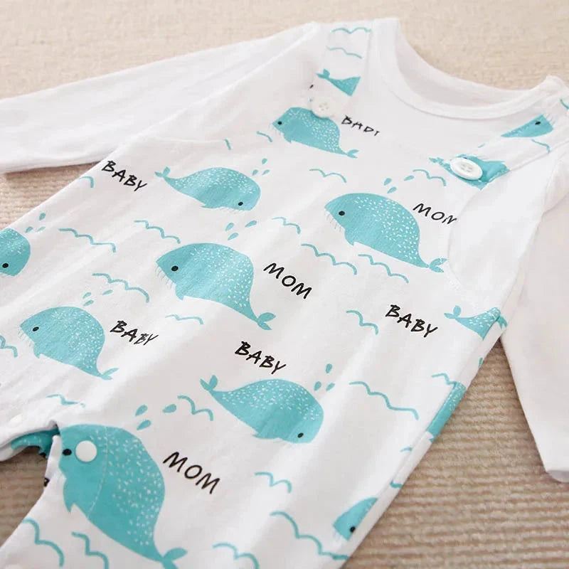 Mom & Baby" Whale Print Long Sleeve Romper – Soft Cotton Jumpsuit (3–24M)    Mimou Babywear