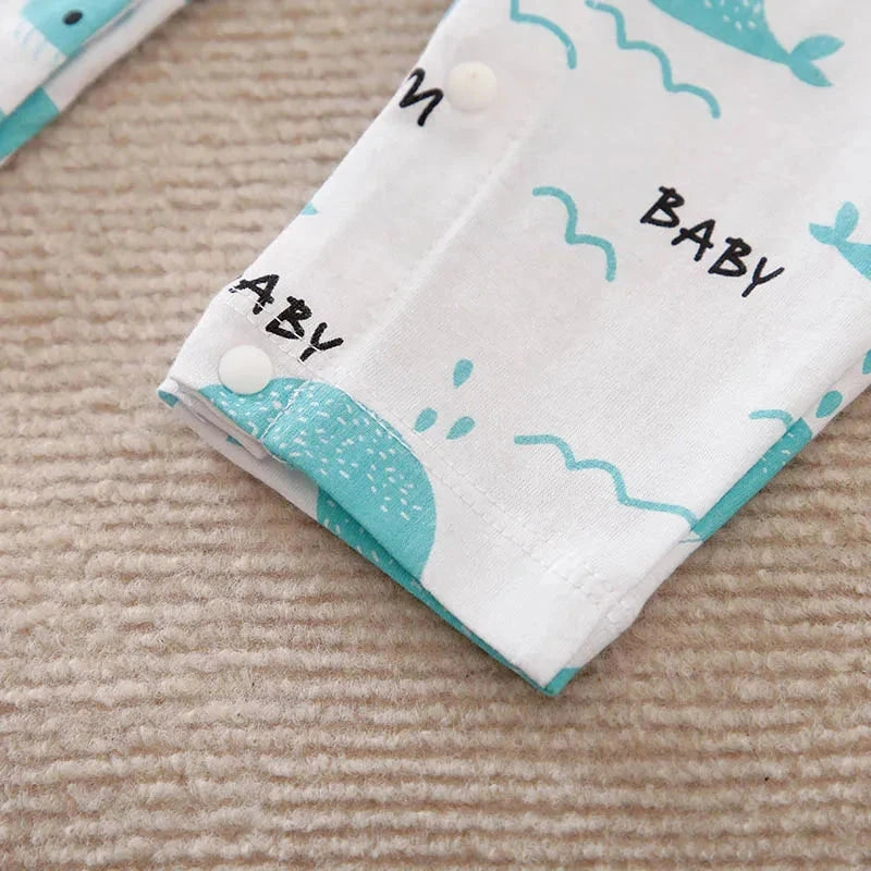Mom & Baby" Whale Print Long Sleeve Romper – Soft Cotton Jumpsuit (3–24M)    Mimou Babywear