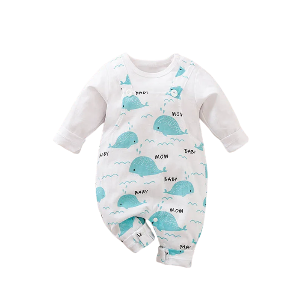 Mom & Baby" Whale Print Long Sleeve Romper – Soft Cotton Jumpsuit (3–24M)    Mimou Babywear