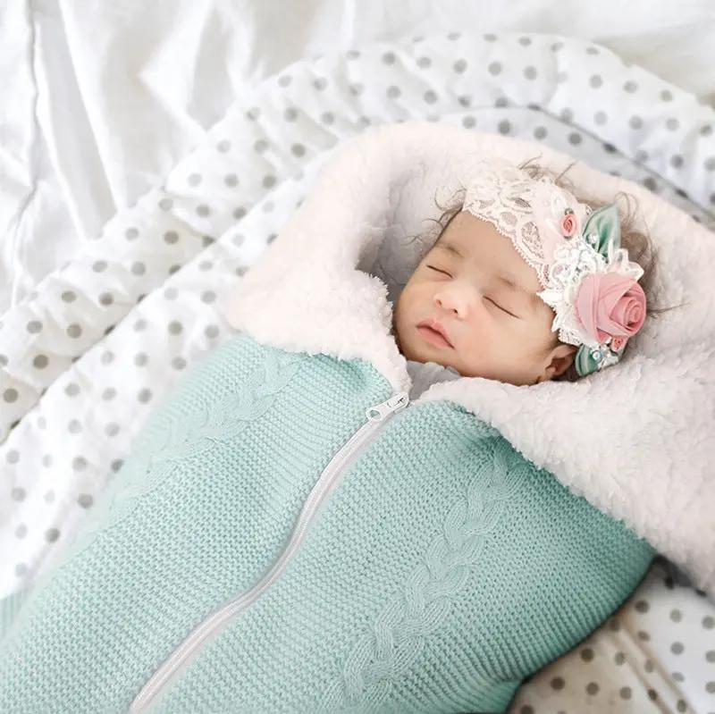 Multifunctional Knitted Baby Sleeping Bag – Convertible Velvet-Lined Stroller Blanket    Mimou Babywear