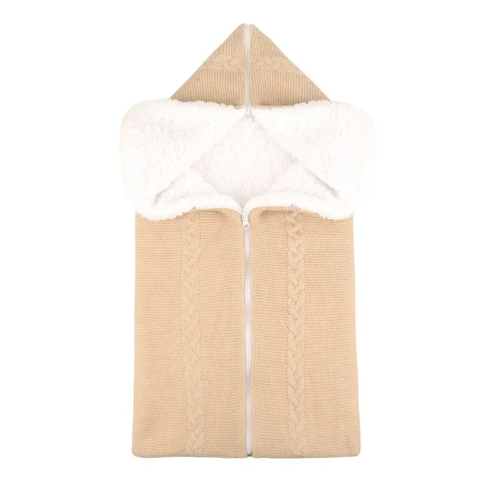 Multifunctional Knitted Baby Sleeping Bag – Convertible Velvet-Lined Stroller Blanket   Beige Mimou Babywear
