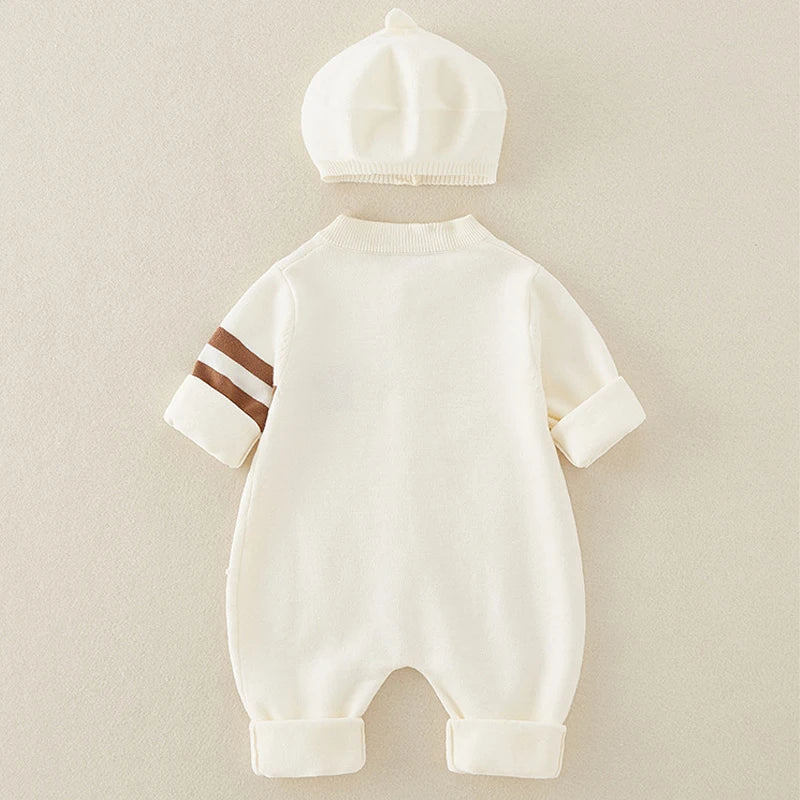 Newborn Autumn Cotton Jumpsuit with Hat – Soft 2-Piece Set for Baby Boys & Girls    Mimou Babywear