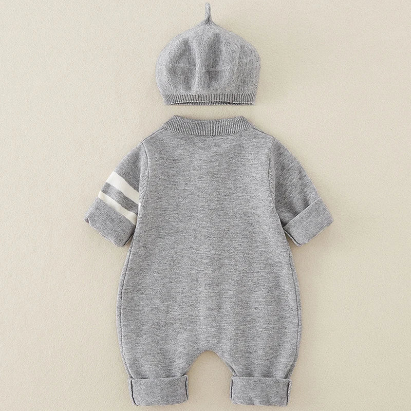 Newborn Autumn Cotton Jumpsuit with Hat – Soft 2-Piece Set for Baby Boys & Girls    Mimou Babywear