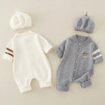 Newborn Autumn Cotton Jumpsuit with Hat – Soft 2-Piece Set for Baby Boys & Girls    Mimou Babywear