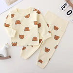 Newborn Clothes Set Kid Baby Boys Girls Long Sleeve Cotton Top and Pant Suit Pj Set Cute Sweet Sleepwear Pajamas Set 0-3T Outfit   Beige / 90 1-2T Mimou Babywear