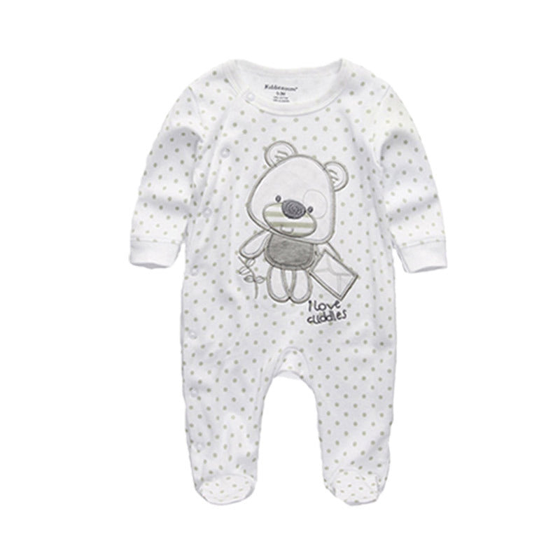 Newborn pure cotton double button crawling clothes baby jumpsuit closed door children's clothing    Mimou Babywear