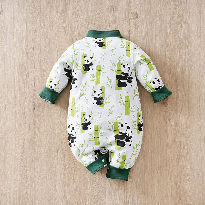 Nuova tuta da bambino in stile cinese con design con fibbia in puro cotone e vestiti primaverili e autunnali con stampa panda    Mimou Babywear