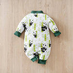 Nuova tuta da bambino in stile cinese con design con fibbia in puro cotone e vestiti primaverili e autunnali con stampa panda    Mimou Babywear