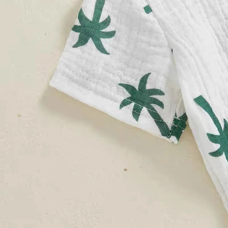 Palm Print Summer Baby Set – Button Shirt & Elastic Shorts (2-Piece - 6-36M)    Mimou Babywear