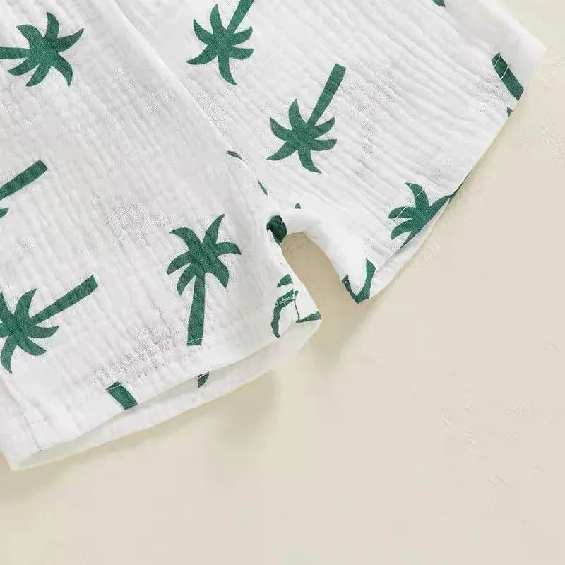 Palm Print Summer Baby Set – Button Shirt & Elastic Shorts (2-Piece - 6-36M)    Mimou Babywear