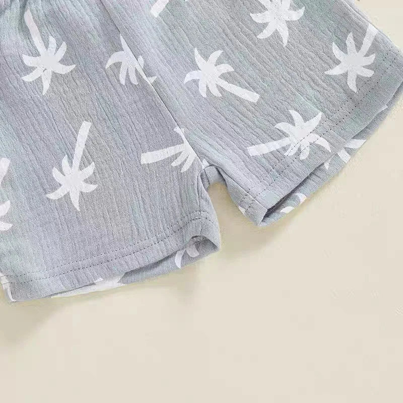 Palm Print Summer Baby Set – Button Shirt & Elastic Shorts (2-Piece - 6-36M)    Mimou Babywear