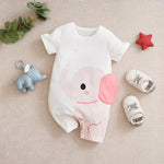 Pink Elephant Baby Romper – Soft Cotton Short Sleeve Bodysuit for Newborn Girls (3–24M)    Mimou Babywear