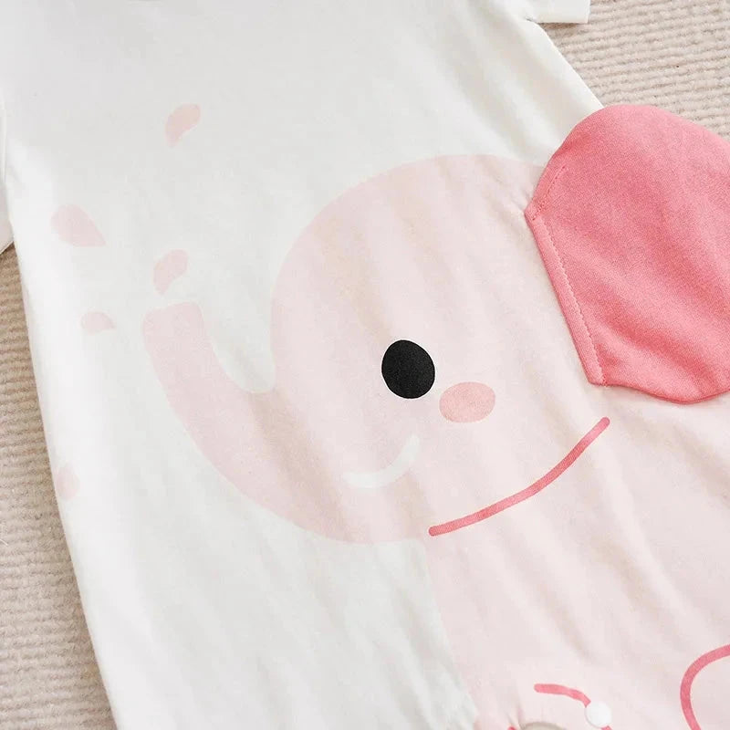 Pink Elephant Baby Romper – Soft Cotton Short Sleeve Bodysuit for Newborn Girls (3–24M)    Mimou Babywear