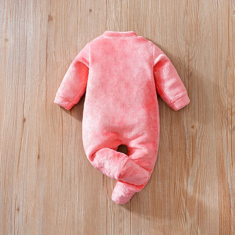 Pink Fleece Baby Dinosaur Footed Romper (0–18M)    Mimou Babywear