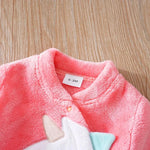 Pink Fleece Baby Dinosaur Footed Romper (0–18M)    Mimou Babywear