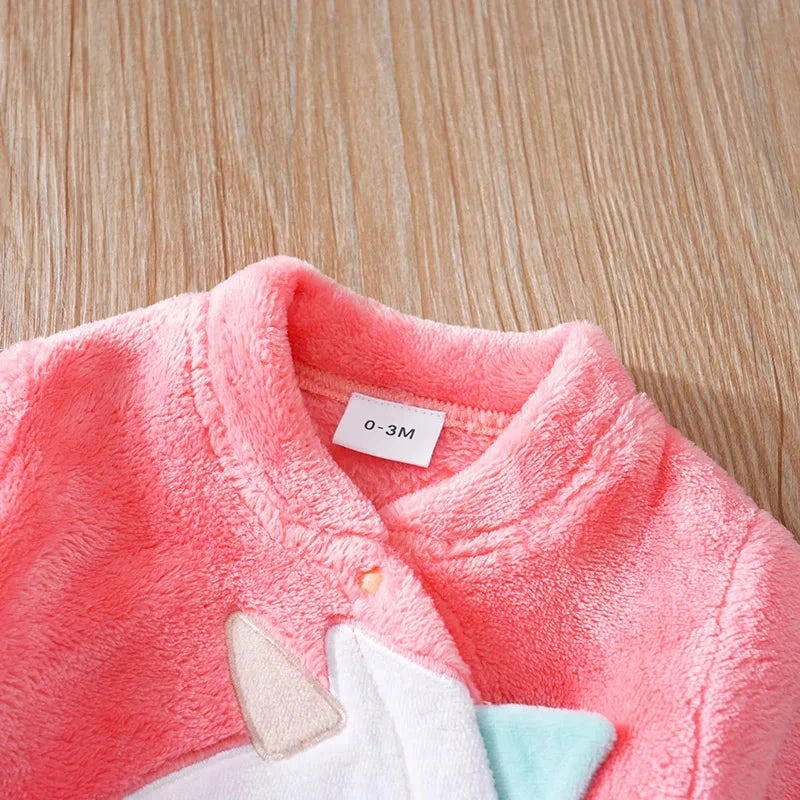 Pink Fleece Baby Dinosaur Footed Romper (0–18M)    Mimou Babywear