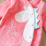 Pink Fleece Baby Dinosaur Footed Romper (0–18M)    Mimou Babywear