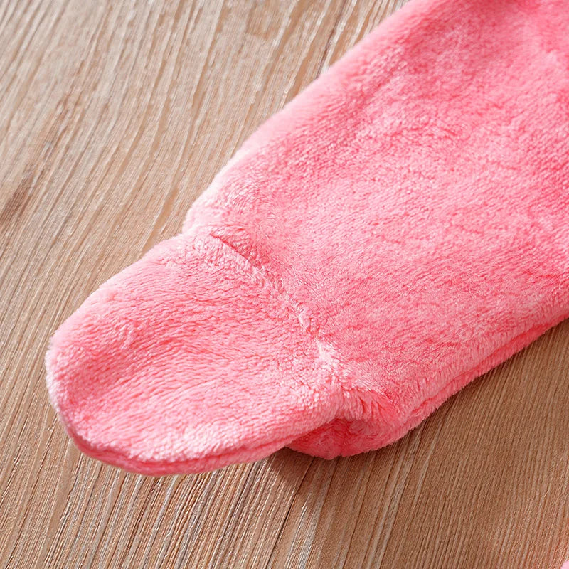Pink Fleece Baby Dinosaur Footed Romper (0–18M)    Mimou Babywear