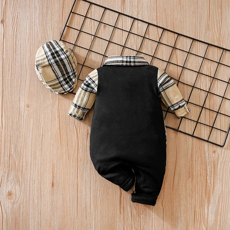 Plaid Collar Baby Boy Romper with British-Inspired Style (0–18M)    Mimou Babywear