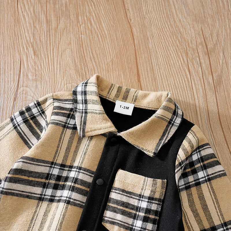 Plaid Collar Baby Boy Romper with British-Inspired Style (0–18M)    Mimou Babywear