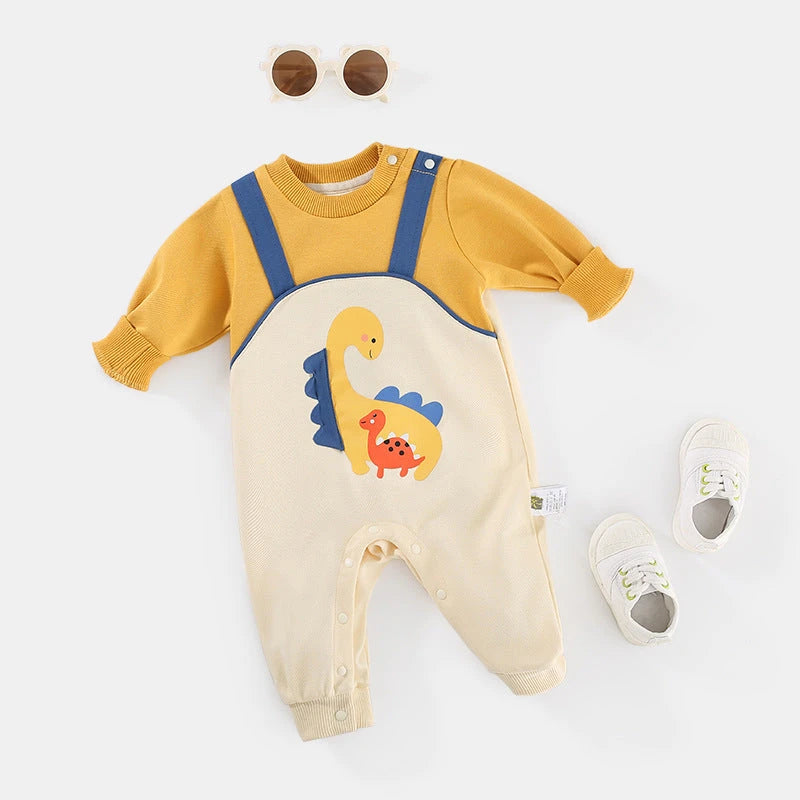 Playful Dino Cotton Romper (0-18M)    Mimou Babywear