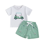 Little Golfer Summer Set – Embroidered Tee & Striped Shorts (12–36M)    Mimou Babywear