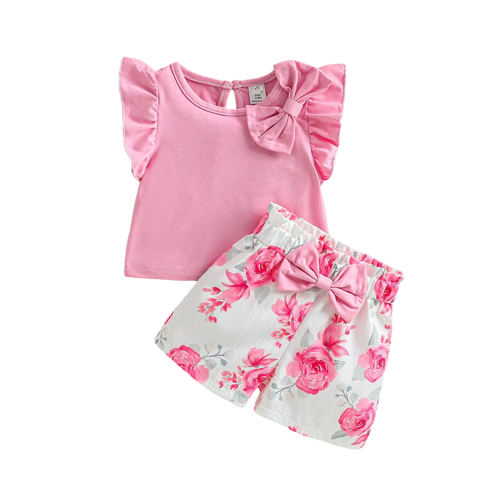 Pretty in Pink Set – Bow Tank Top & Floral Shorts (3–36M)    Mimou Babywear