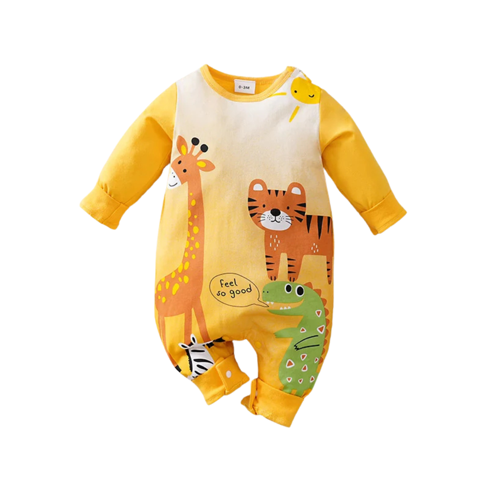 Feel So Good Safari Romper – Long Sleeve Cotton Jumpsuit (0–18M)    Mimou Babywear