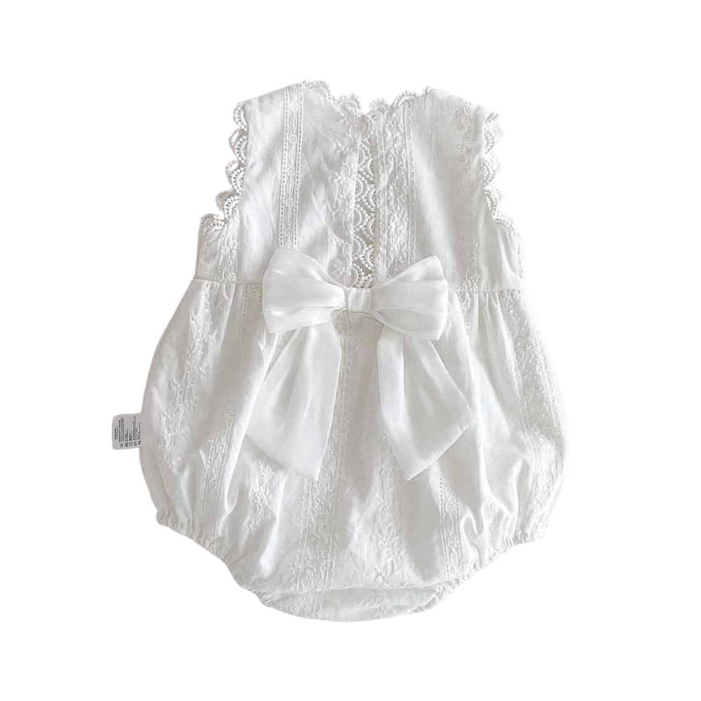 White Cotton Sleeveless Romper – Korean Style Snap Bodysuit (0–18M)    Mimou Babywear