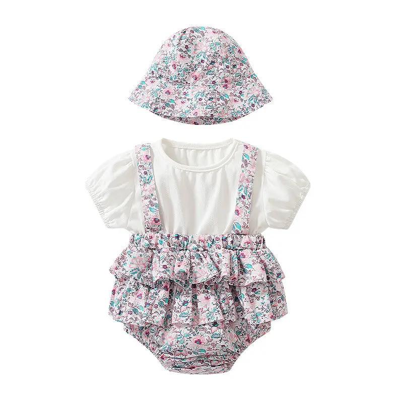 Purple Floral Cotton Baby Romper – Short-Sleeve Princess Bodysuit with Buttons    Mimou Babywear
