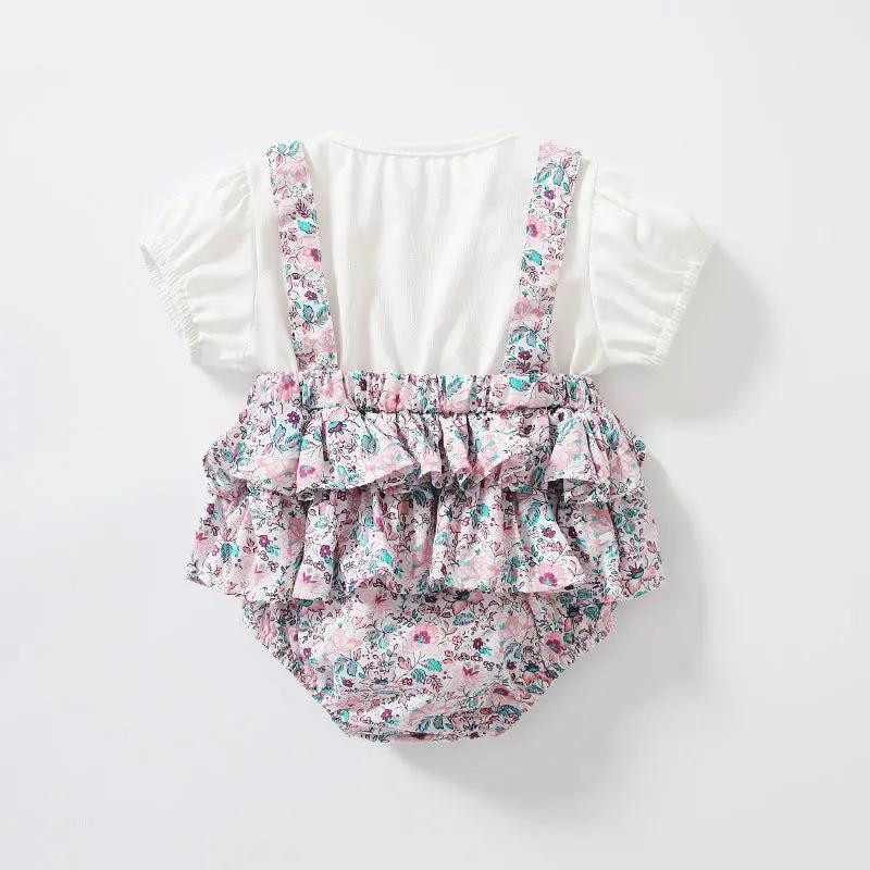 Purple Floral Cotton Baby Romper – Short-Sleeve Princess Bodysuit with Buttons    Mimou Babywear