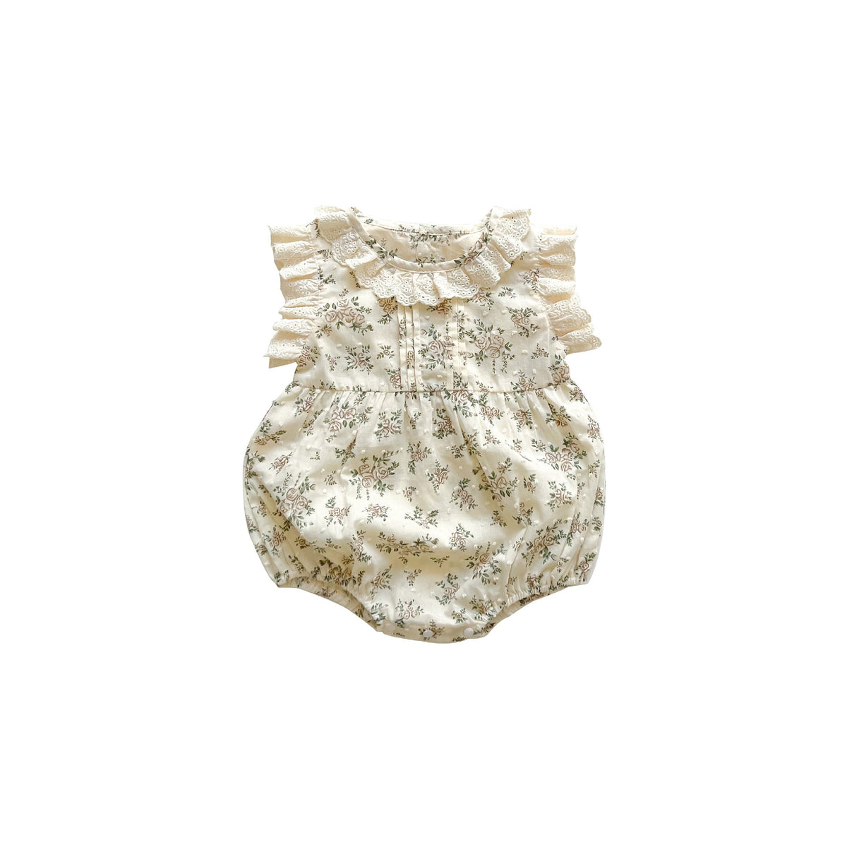 Retro Floral Cotton Baby Romper – Side Ruffles Summer Jumpsuit   Beige / 100cm Mimou Babywear