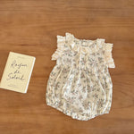 Retro Floral Cotton Baby Romper – Side Ruffles Summer Jumpsuit    Mimou Babywear