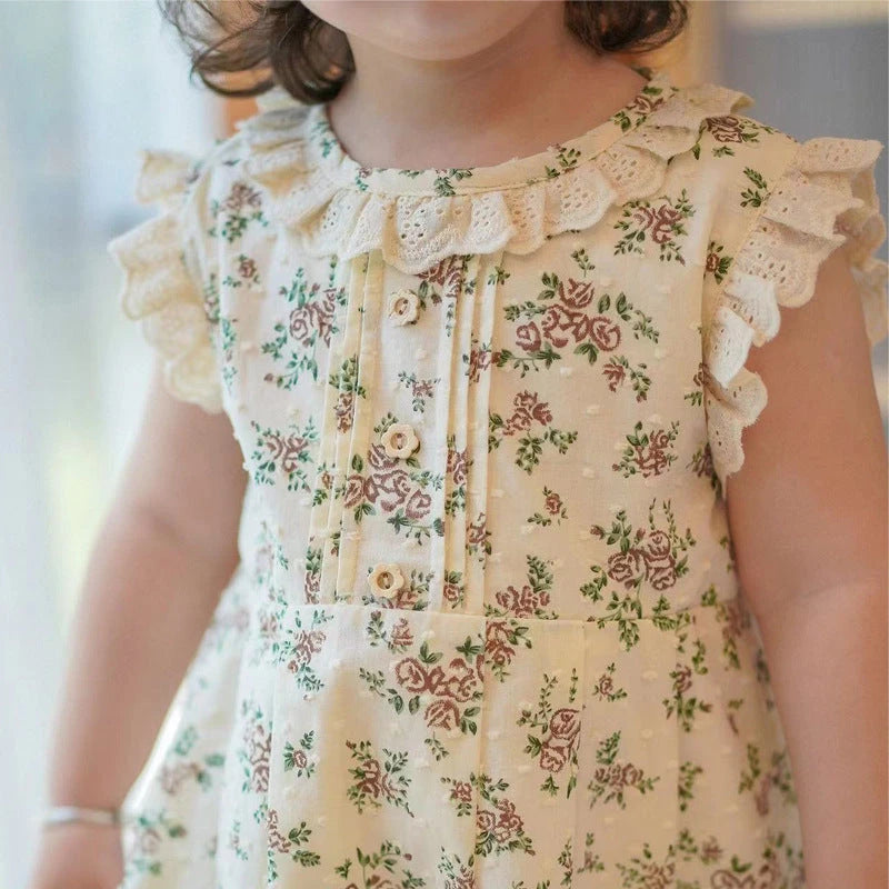 Retro Floral Ruffled Romper (3-24M)    Mimou Babywear