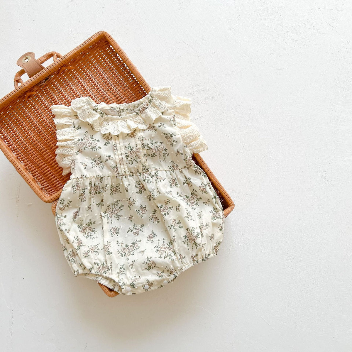 Retro Floral Ruffled Romper (3-24M)    Mimou Babywear