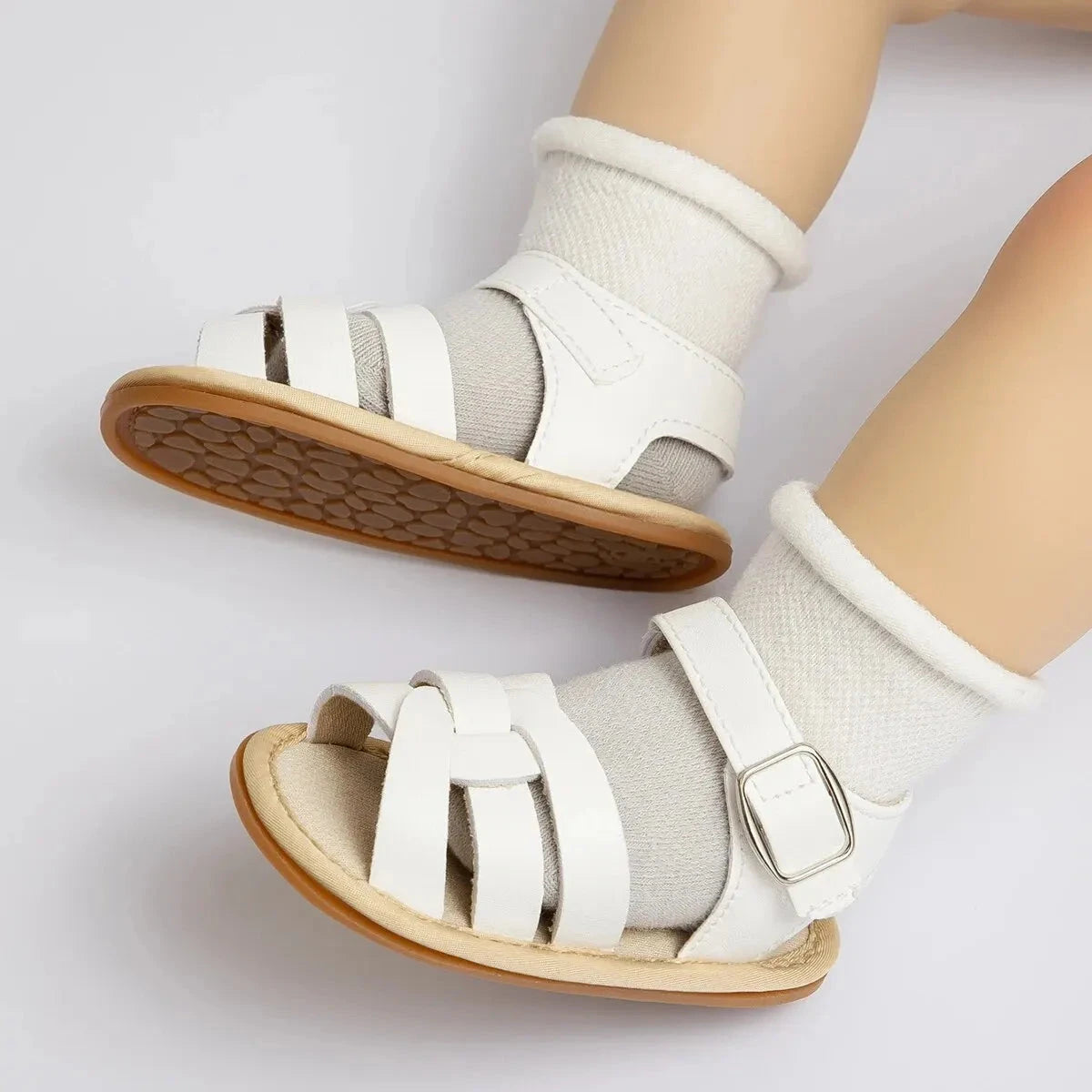 Retro Leather Summer Sandals for Babies – First Steps with Soft Soles (0-18M)    Mimou Babywear