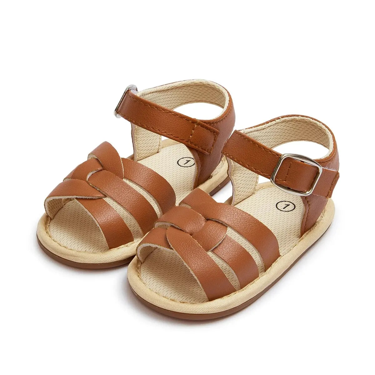 Retro Leather Summer Sandals for Babies – First Steps with Soft Soles (0-18M)    Mimou Babywear