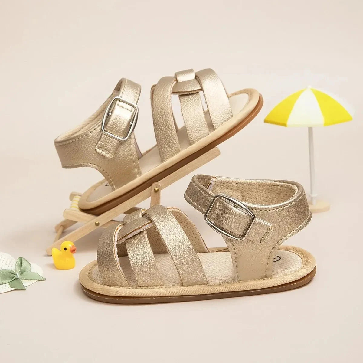 Retro Leather Summer Sandals for Babies – First Steps with Soft Soles (0-18M)    Mimou Babywear