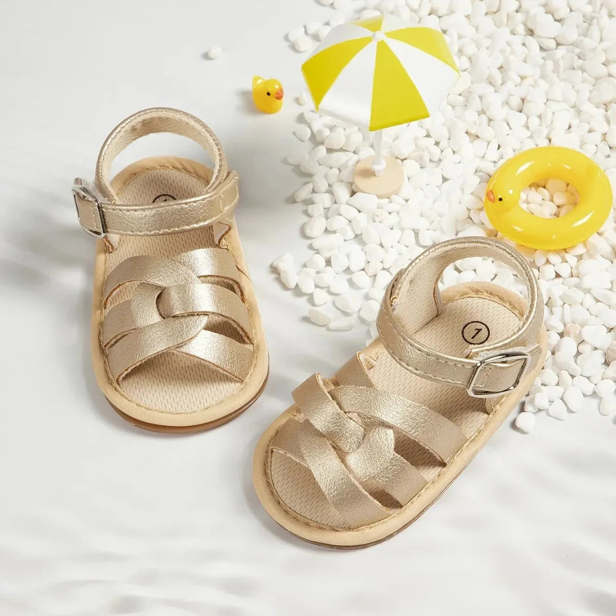 Retro Leather Summer Sandals for Babies – First Steps with Soft Soles (0-18M)    Mimou Babywear
