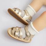 Retro Leather Summer Sandals for Babies – First Steps with Soft Soles (0-18M)    Mimou Babywear