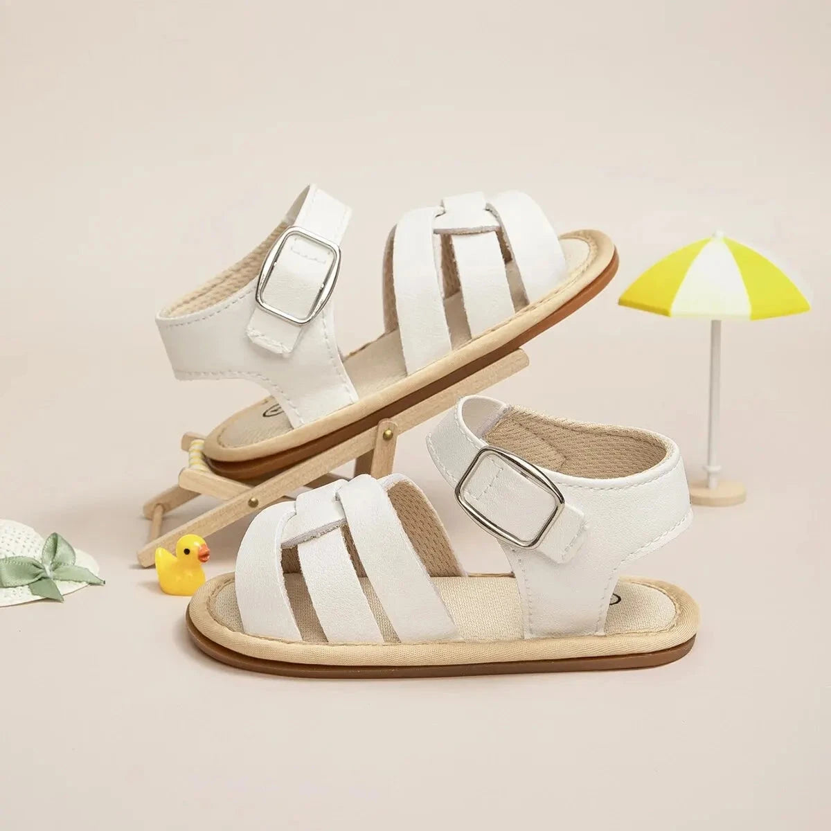 Retro Leather Summer Sandals for Babies – First Steps with Soft Soles (0-18M)    Mimou Babywear