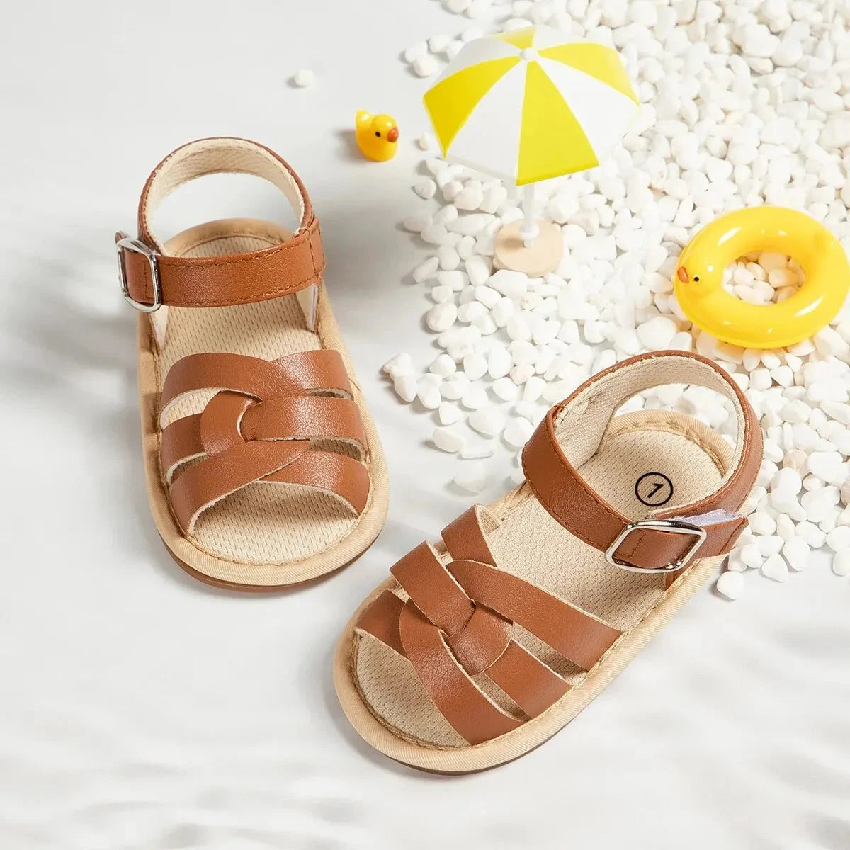 Retro Leather Summer Sandals for Babies – First Steps with Soft Soles (0-18M)    Mimou Babywear