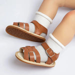 Retro Leather Summer Sandals for Babies – First Steps with Soft Soles (0-18M)    Mimou Babywear