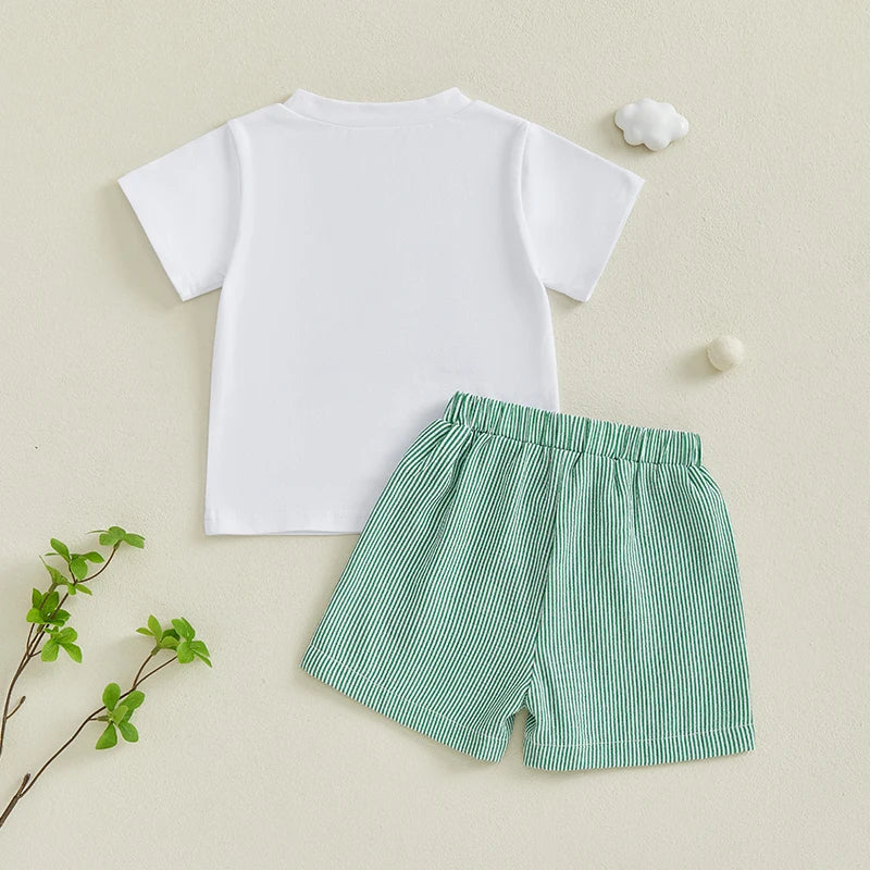 Little Golfer Summer Set – Embroidered Tee & Striped Shorts (12–36M)    Mimou Babywear