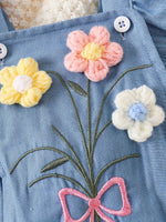 Wildflower Denim Romper – 3D Floral Flutter Sleeve Bodysuit & Bow Headband (0–18M)    Mimou Babywear