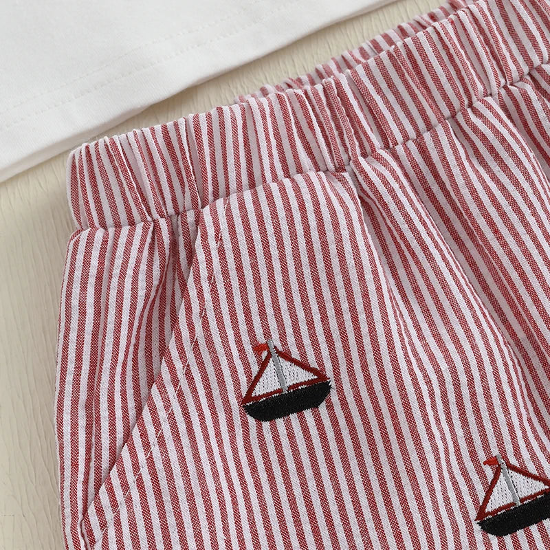 Little Sailor Summer Set – Embroidered Tee & Navy Shorts (12–36M)    Mimou Babywear