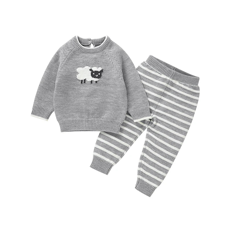 Knitted Baby Sweater & Pants Set with Sheep Design – Cozy 2-Piece Outfit (3-36M)