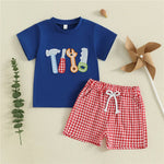 Little Handyman Summer Set – Embroidered Tee & Plaid Shorts (12–36M)    Mimou Babywear