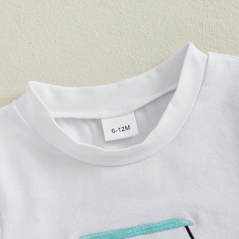 Little Golfer Summer Set – Embroidered Tee & Striped Shorts (12–36M)    Mimou Babywear